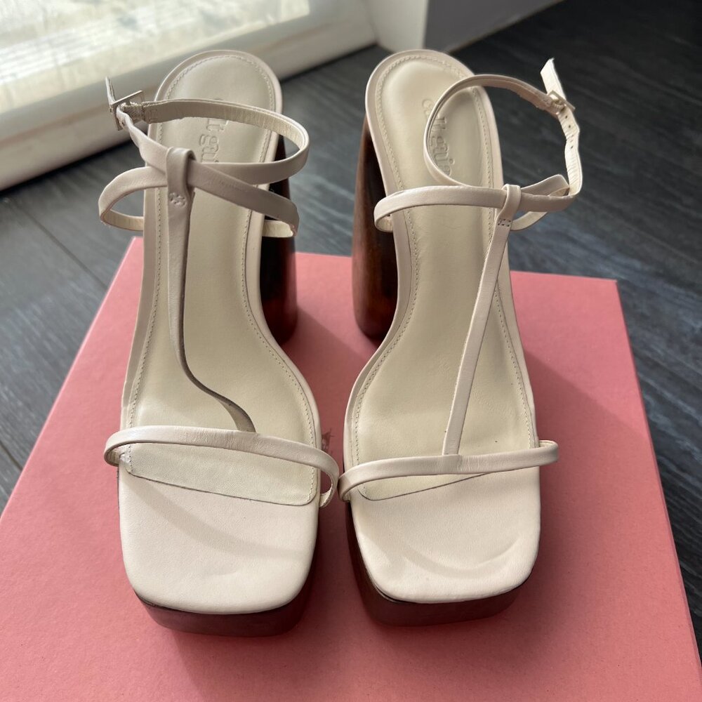 Cult Gaia Chiara Off White Leather/Wood Platform Sandal Sz EU 40/US 10 - Picture 4 of 6